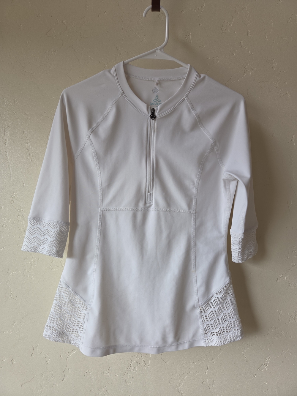 Prana White Women's Swim Shirt with Lace Insets